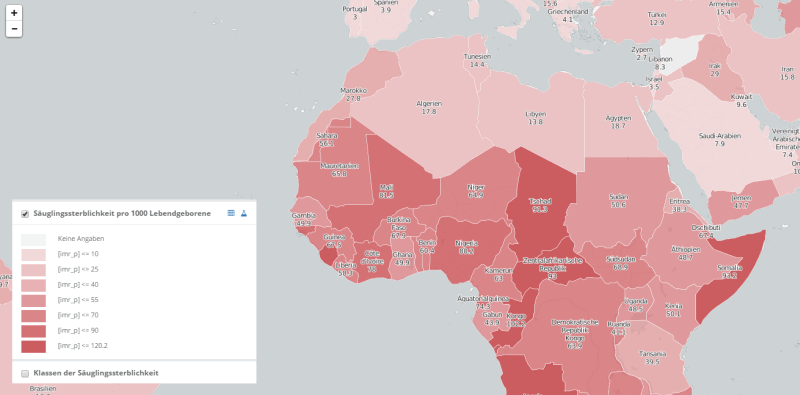 Diercke WebGIS Kartendienst - Säuglingssterblichkeit in den Ländern der Erde