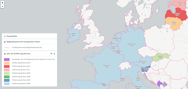 Diercke WebGIS Kartendienst - Mitgliedstaaten der EU und die Euroländer