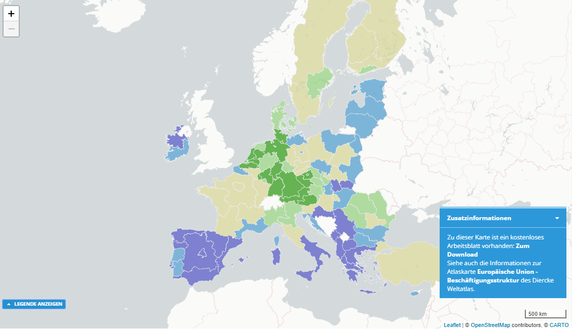 Diercke WebGIS Kartendienst - Europa, Arbeitslosigkeit in der Europäischen Union