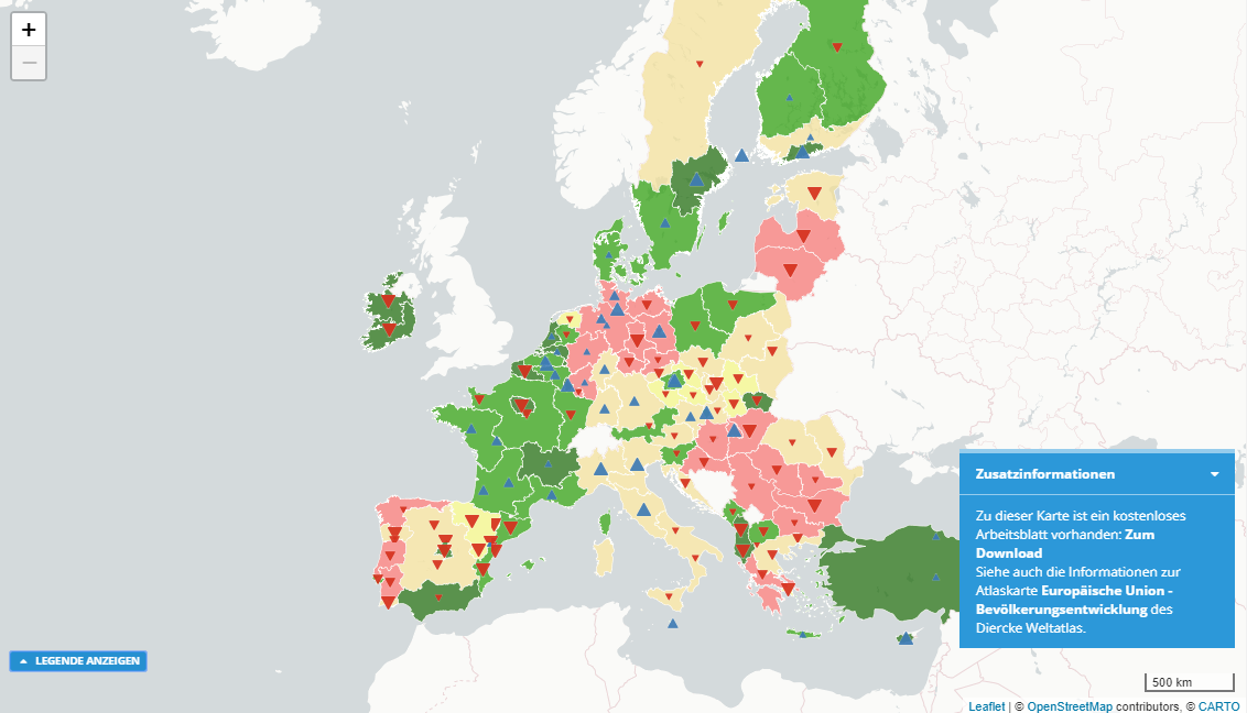 Diercke WebGIS Kartendienst - Europa, Bevölkerungsentwicklung in der Europäischen Union